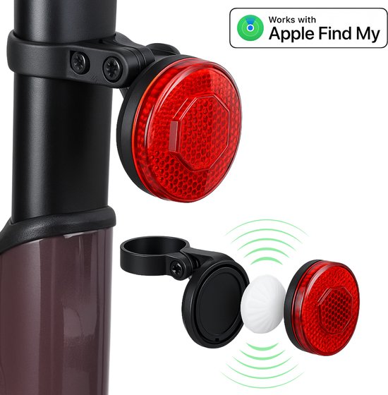 Fynda - Fietsreflector geschikt voor Apple AirTag - Inclusief tracker - Fiets tracker - MFI gecertificeerd door Apple - Bluetooth tracker - Onbeperkte lokalisering - Zonder abonnement - Met geluidssignaal - Waterdicht - Fietsreflector rood