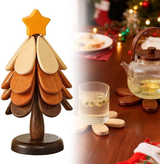 Houten Boom Onderzetters Set - Opvouwbare Natuurlijke Coasters