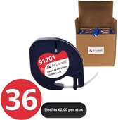 36x Dymo Compatible Letratag Navulling Label Tape 91201 - Plastic - Zwart op wit - 12 mm x 4 m - S0721610 - Ar Labels - Voordeelpak - Zelfklevend - Multifunctioneel - Label tape cassette voor Dymo LetraTag Labelprinter