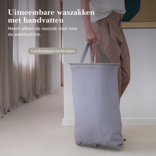 Jubbly® - Wasmand - Wassorteerder - Wasmand met Deksel - Wasmand 2 vakken - Wasmand opvouwbaar - Wasbox - 90 Liter - Beige - The Splitsmart