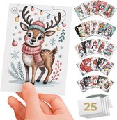 Inspra Studio – Luxe Kerstkaarten met Enveloppen – 25 Stuks – Dieren Wenskaarten Collectie – Handgetekende Dieren Illustraties