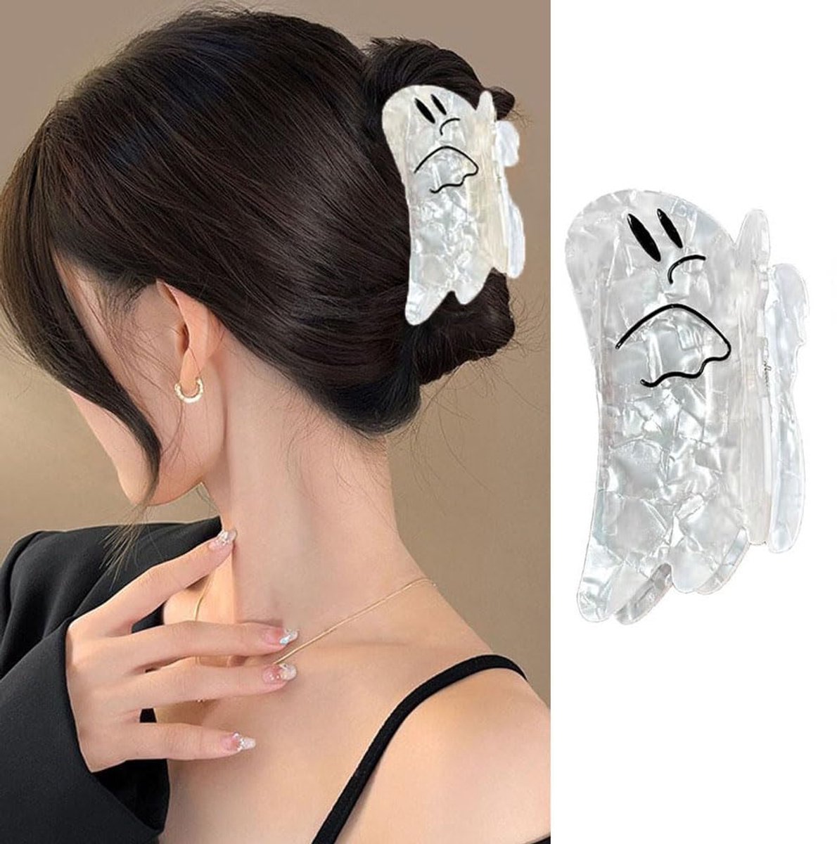 Daity 1 verpakking witte spookhaarspeldjes - schattige Halloween-haarklemmen - geschikt voor Halloween-haaraccessoires - sterke stylingklemmen - acryl laserhaarspeldjes - geschikt voor rollenspelfeesthaaraccessoires voor vrouwen