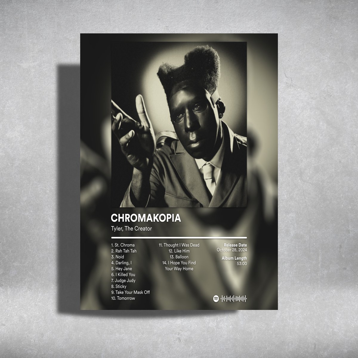 Luxe poster Playboi Carti - CHROMAKOPIA - album cover - metalen poster - 30x40cm Zwart
