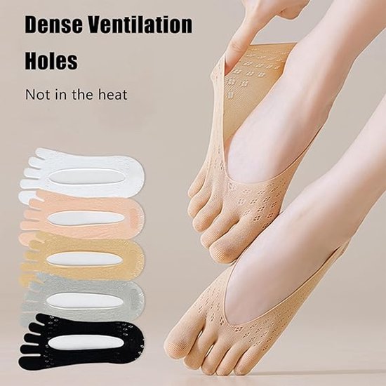 Antislip yogasokken, 5 paar dames antislipsokken, ademende vijfvingerige sokken, onzichtbare teensokken, geschikt voor hardlopen, yoga, pilates — afbeelding 4