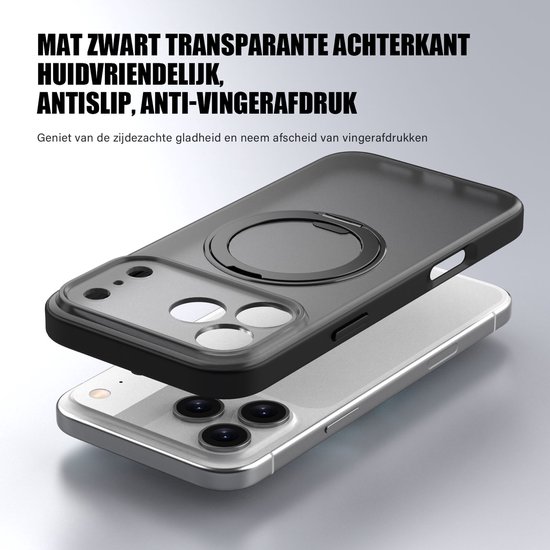 Coque IYUPP pour iPhone 15 - Compatible MagSafe - Support rotatif à 360 ° - Coque arrière magnétique avec béquille - Zwart
