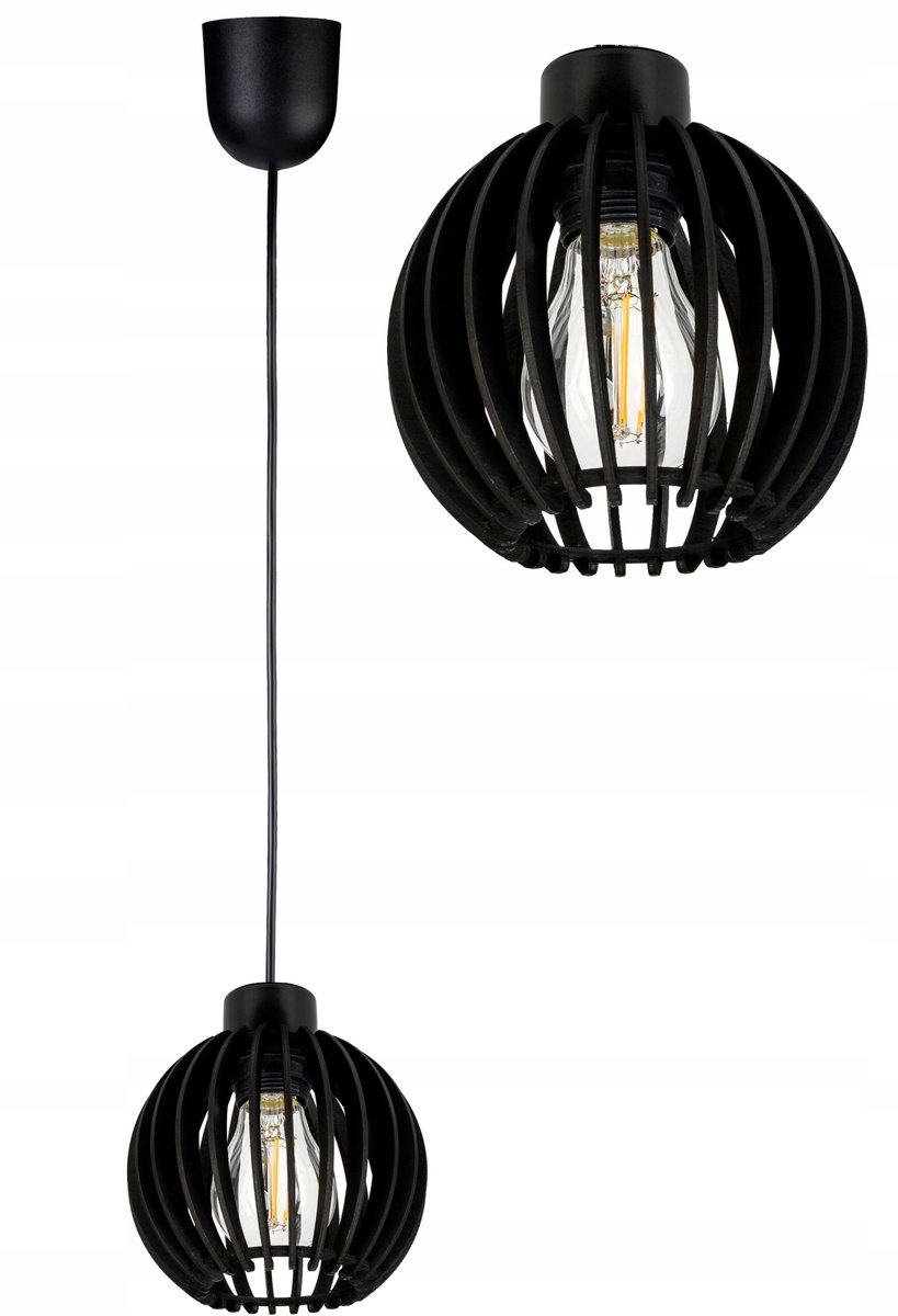 Zwarte Houten Hanglamp E27 - Loftstijl - 110cm