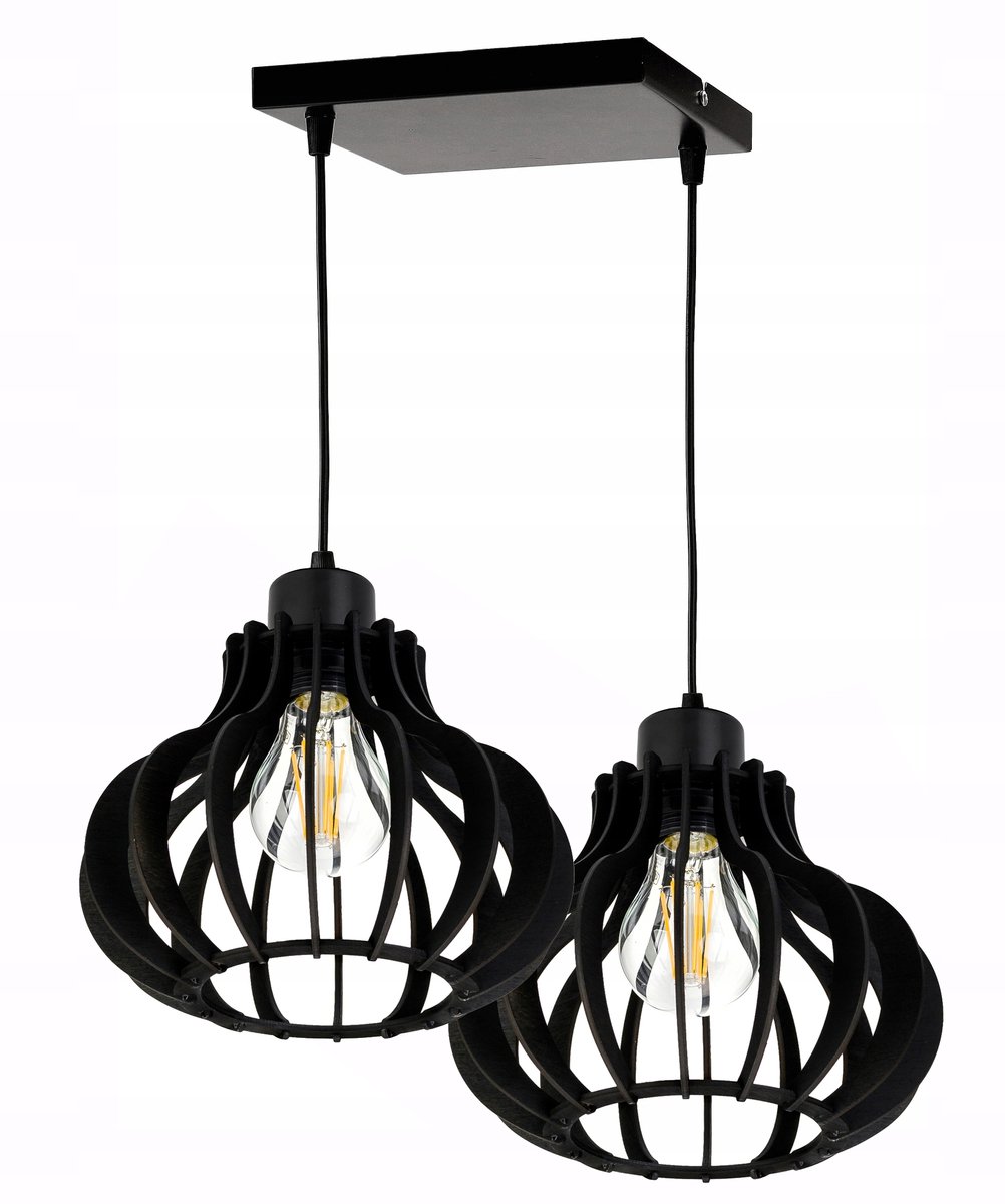Zwarte Hanglamp Loft met Hout, 2x E27