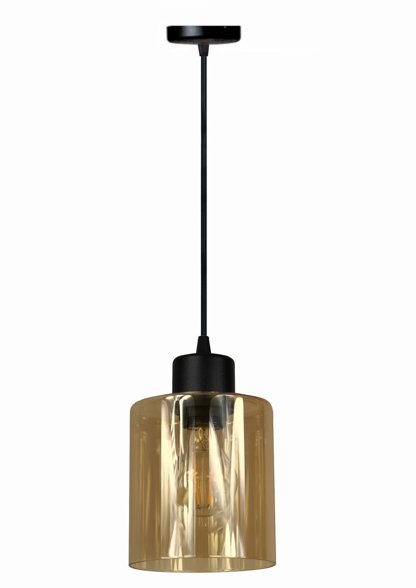 Komat Hanglamp 5-405 Zwart E27 60W Glas Mielkleurig