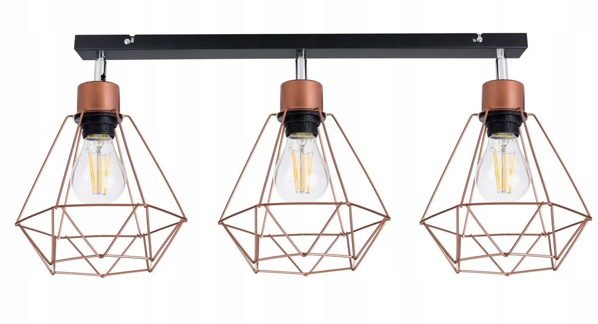 DRUTI Plafond Lamp met Koperen Diamant Kappen - 3xE27