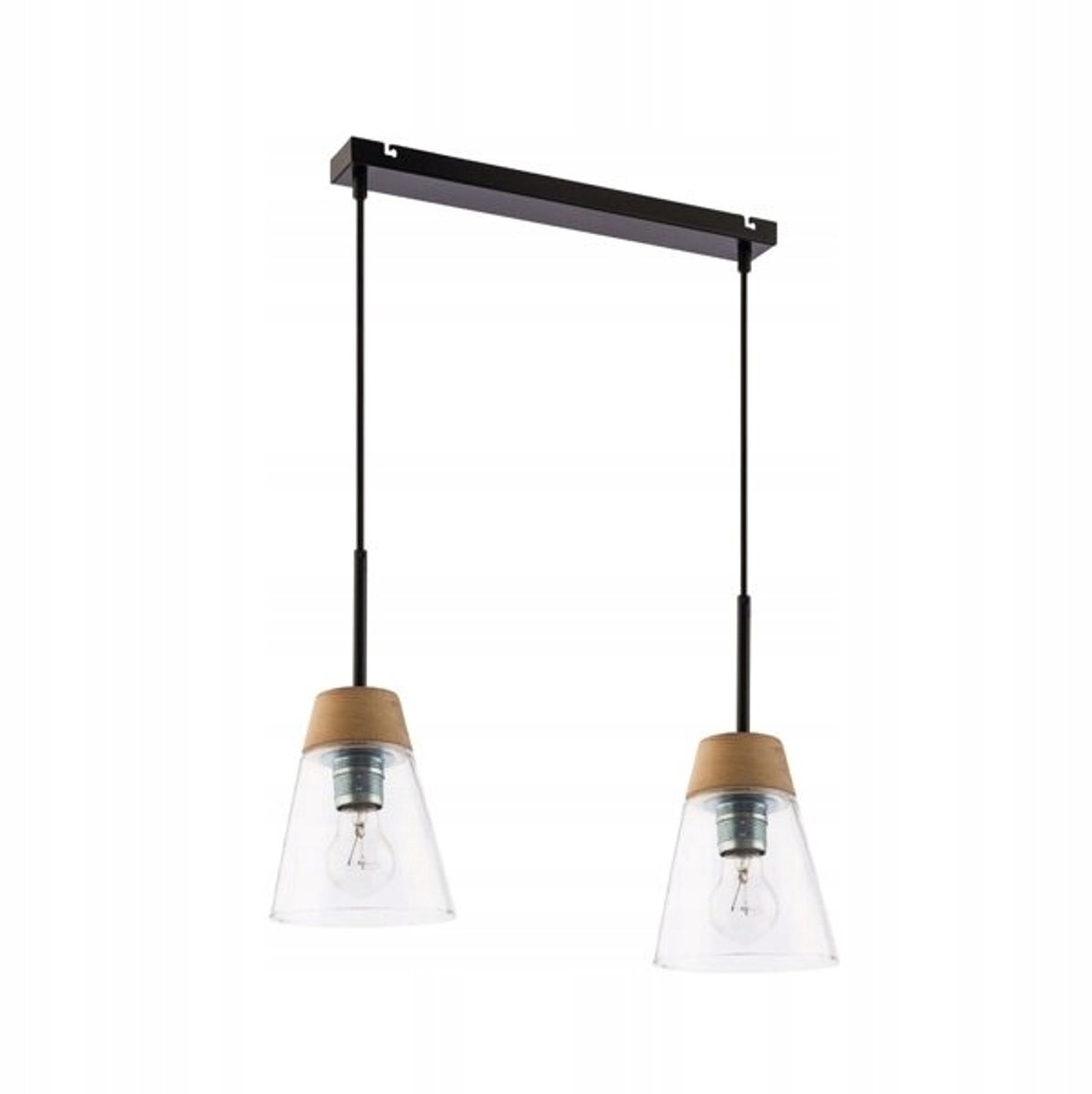 DOMINO hanglamp 2-lichts transparant glas naturel hout
