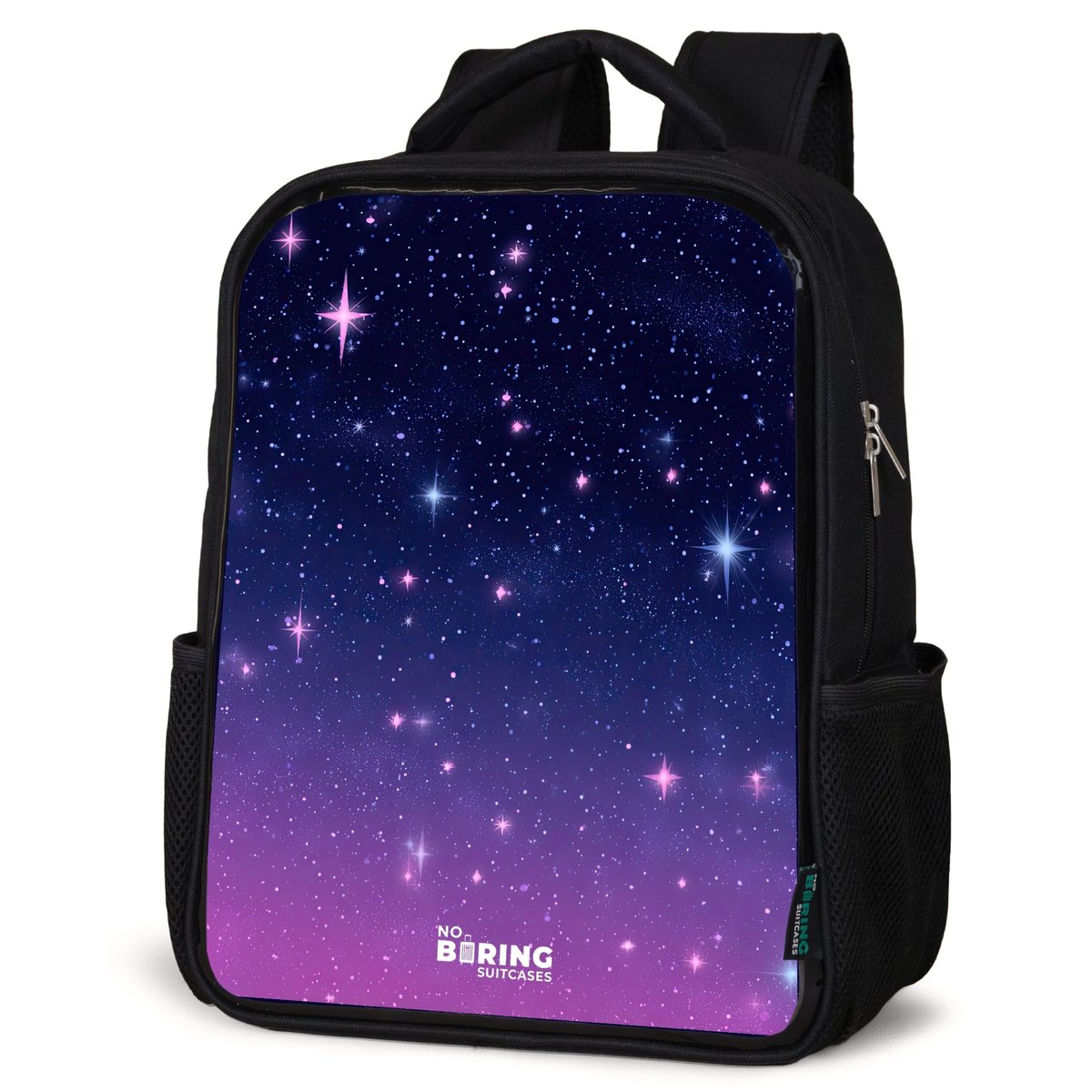 NoBoringSuitcases.com® - Rugzak zwart meisjes - Schooltas meisje - NoBoringSuitcases.com® - Rugzak zwart - Schooltas jongen & meisje - Sterren - Galaxy - Blauw - Roze - Rugtas voor school - Boekentas kind - Schoolrugzak - Kinderrugzak
