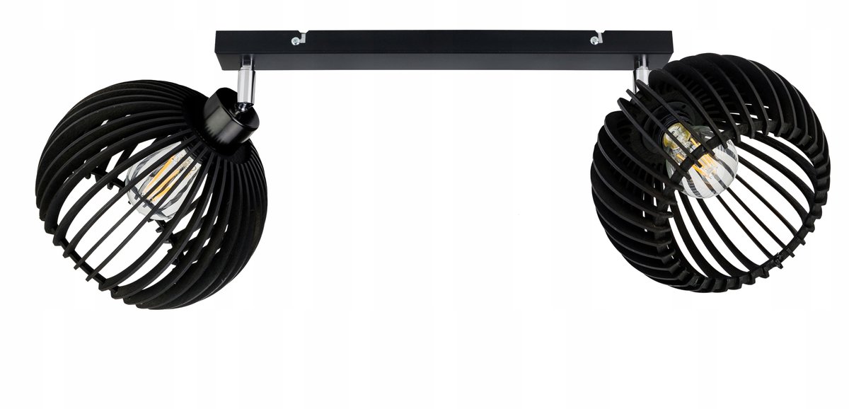 Loft-plafondlamp met bolkap en houten accent - 2x E27