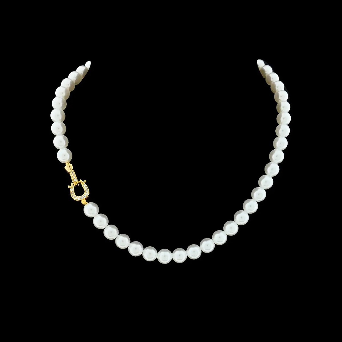 Victoria Valenza Alexandra Parelcollier met Goudkleurig Slot met Zirkonia Stenen - Ketting - Goudkleurig - Parelketting - Zirkonia