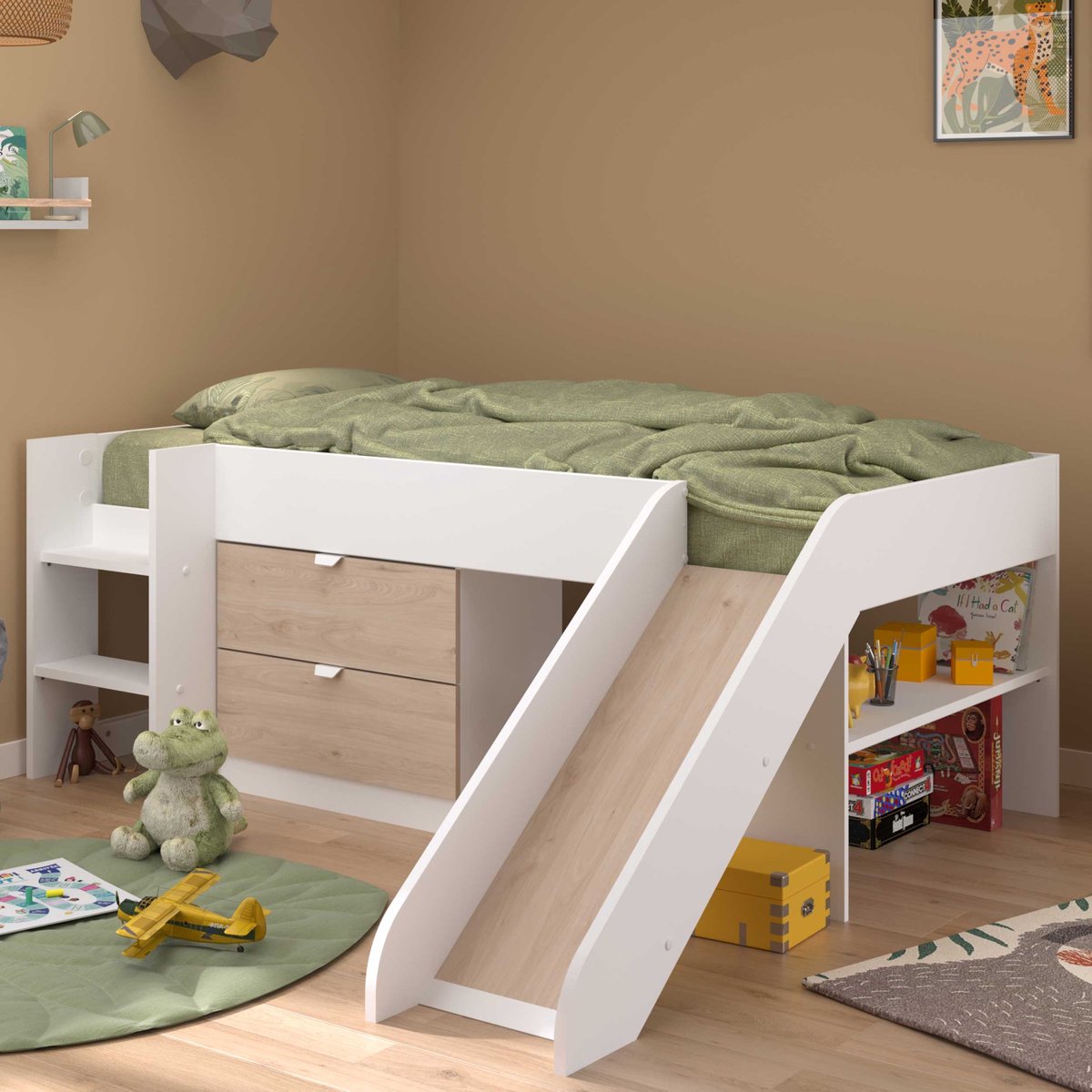 Parisot Halfhoogslaper met glijbaan Tobo   - 90x200 - Wit