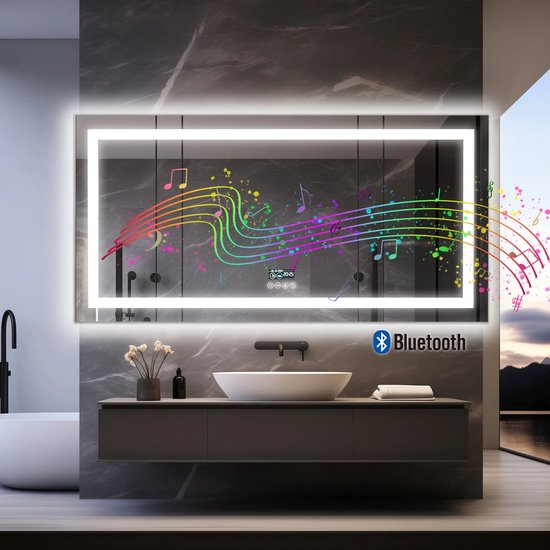 Miroir de Salle de Bain YOLEO avec Éclairage, Haut-parleur Bluetooth et Prise, M