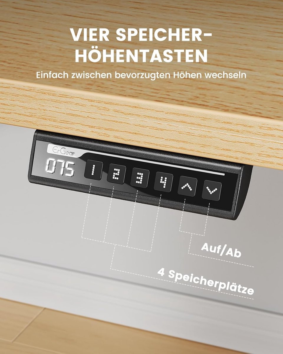 Image of PowerLift Max elektrisch verstelbaar bureau 160x80 cm – Zit-sta bureau met geheugenfunctie, stille motor, 100 kg draagvermogen, ergonomisch thuiswerk bureau – Naturel Alta