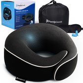 PurelyGoods® Coussin de Nuque – Ensemble Coussin de Voyage Luxe – Mousse à Mémoire de Forme – Avion & Voiture – Noir – Incl. Masque de Sommeil et Bouchons d’Oreilles