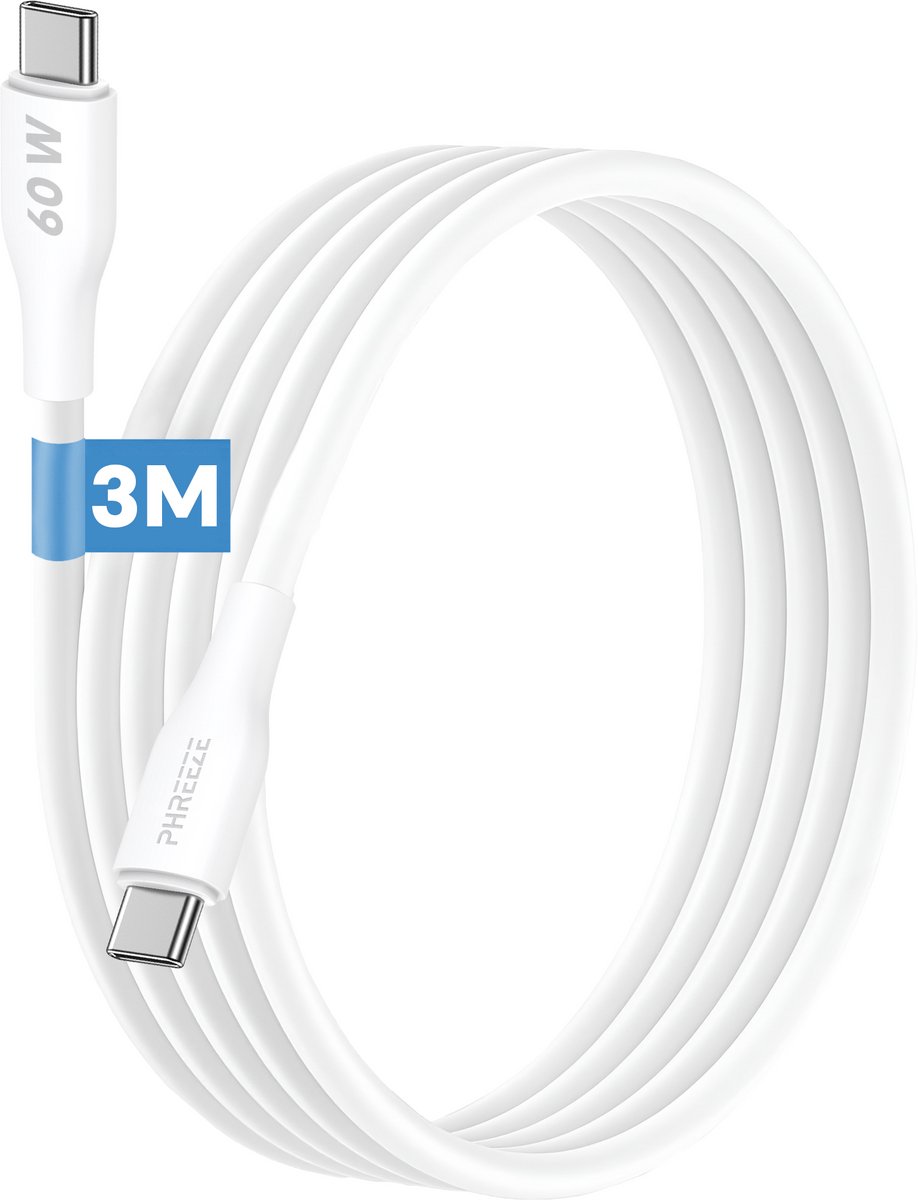 Usb C kabel 3 meter - 65w snellader - Oplaadkabel voor 17, 16, 15 pro max air - Phreeze