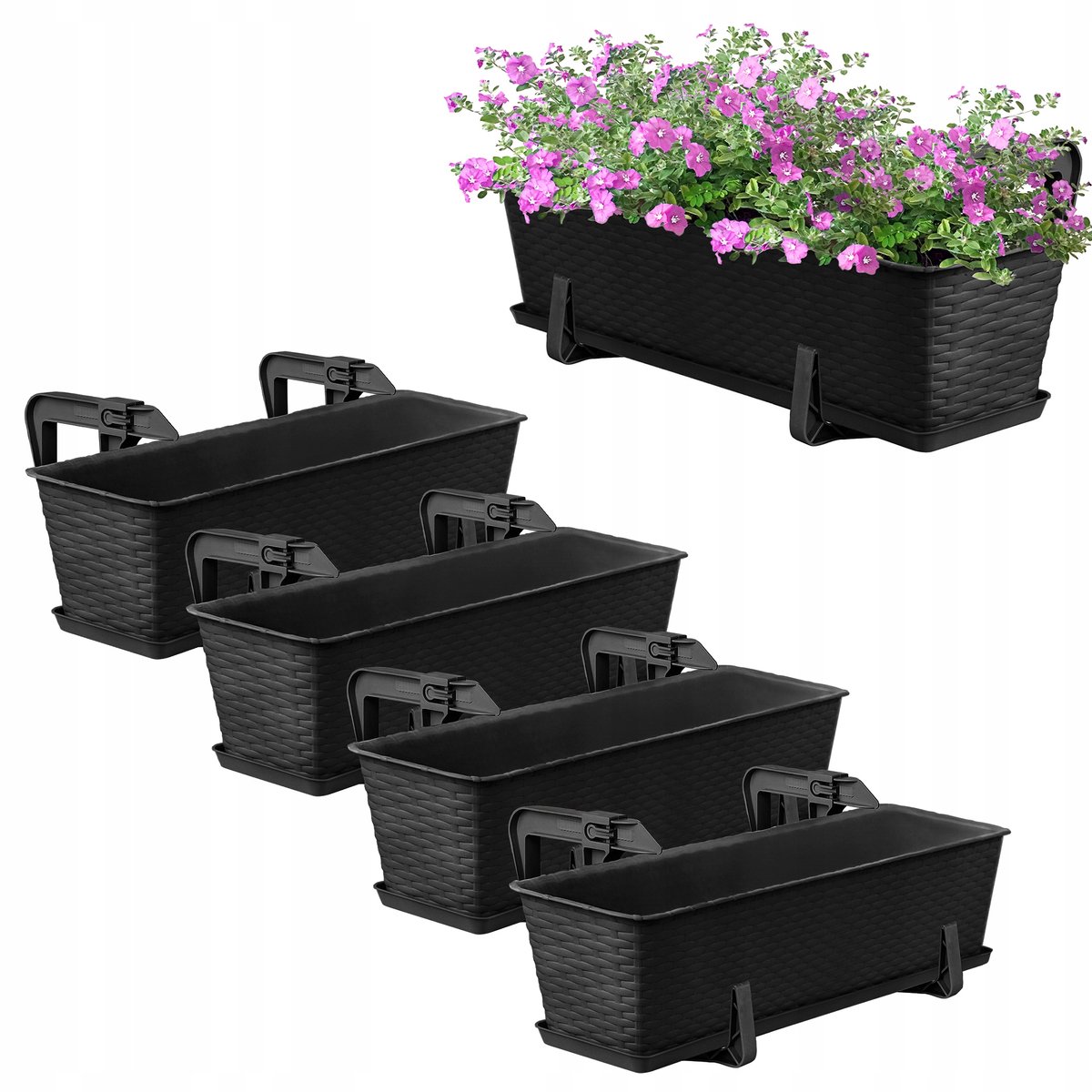 4x Antraciet Balkonbakken 60cm met Ophangbeugeuls - Set