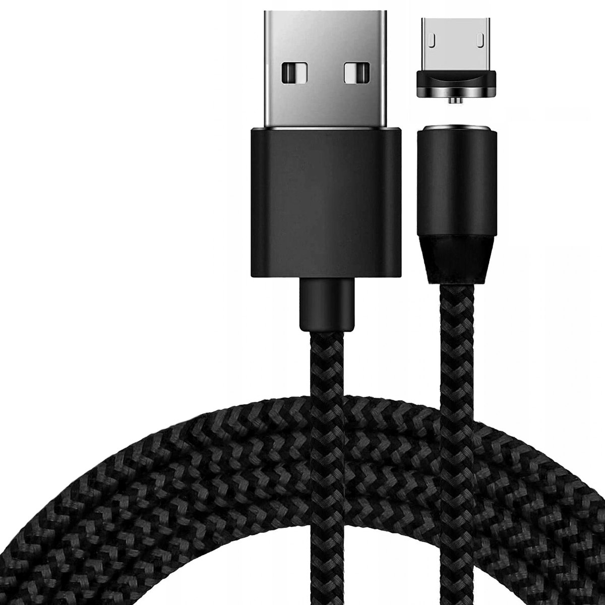Magnetische Micro USB Kabel - Gevlochten & 1.2m - Zwart