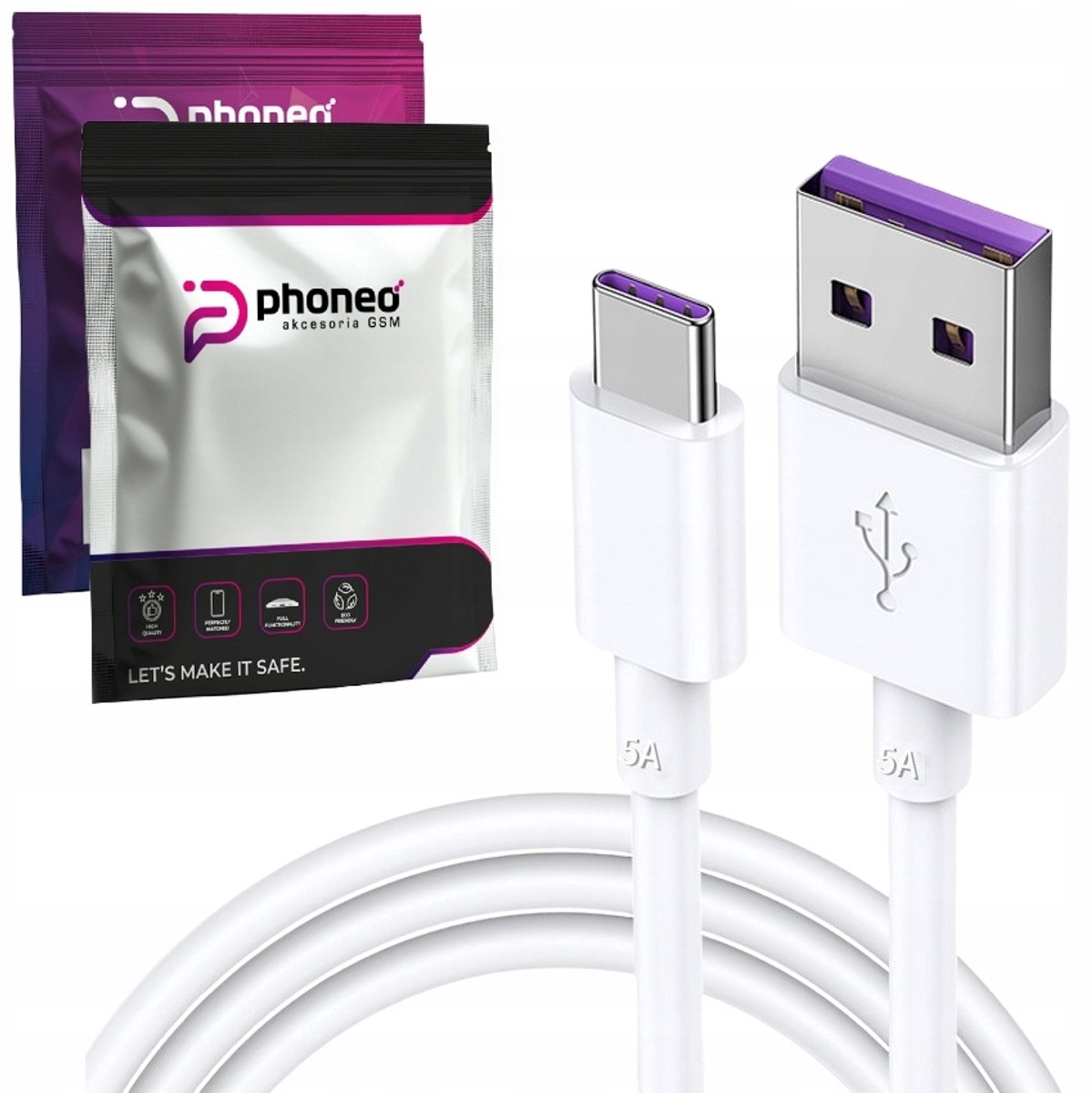Phoneo USB-C Kabel 5A Snel Laden voor Huawei SuperCharge