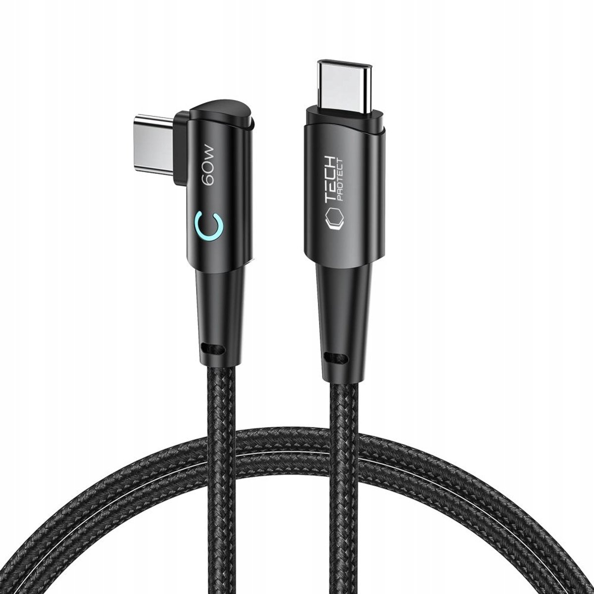 USB-C Kabel 100cm Hoek 60W PD 6A Snel Laden Versterkt Nylon Grijs
