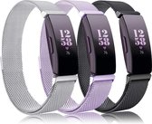 YONO Fitbit Inspire Bandjes - HR - 2 - Milanees - Zilver Lila en Zwart – Large