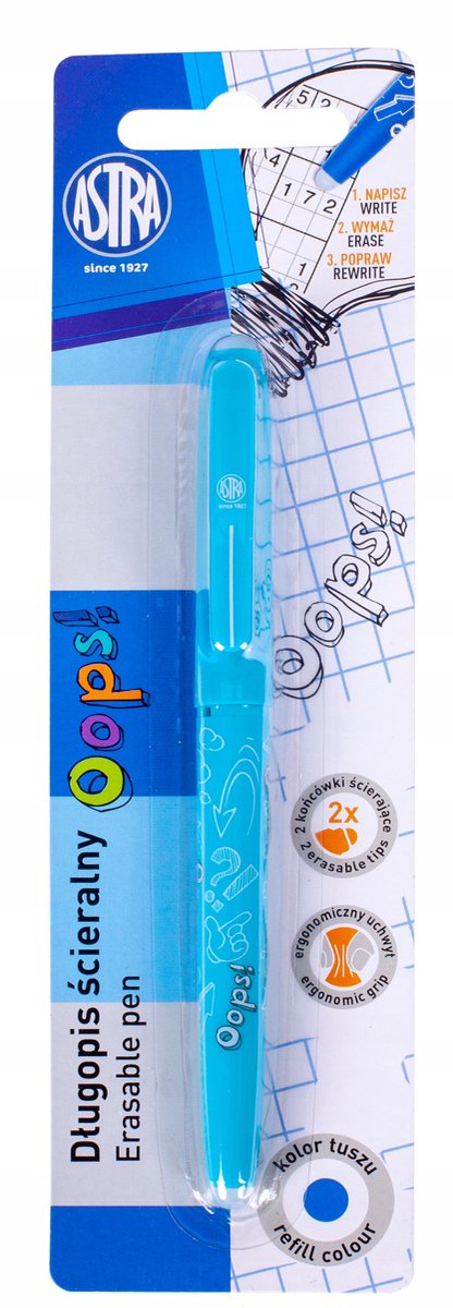 Astra Oops Uitwisbare Pen - Blauwe Inkt, 0,6 mm