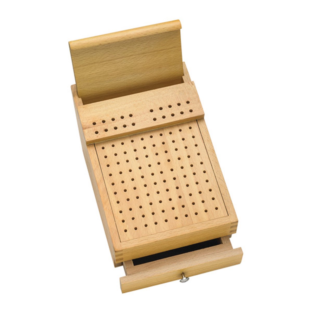 Boor- en vijlhouder, inclusief lade voor kleine onderdelen, opbergdoos van beukenhout, gelakt, 22 x 16 x 12,5 cm