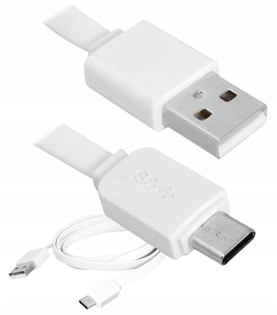 Wit USB-A naar USB-C Kabel 1m Plat - Laden & Data