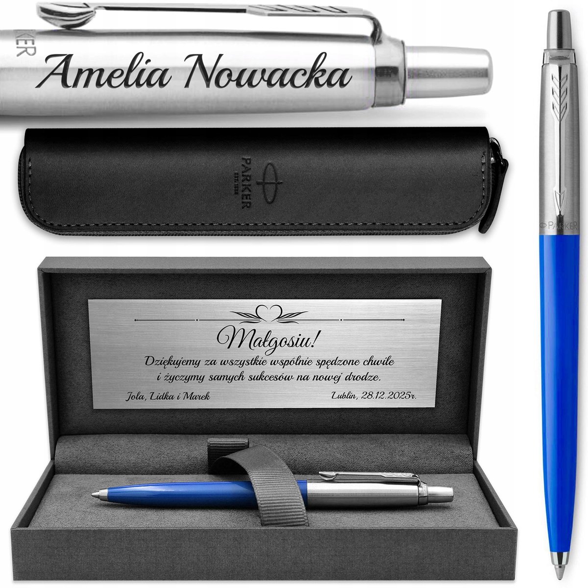 Parker Jotter 60 Blauwe Pen met gravure en etui - perfect cadeau