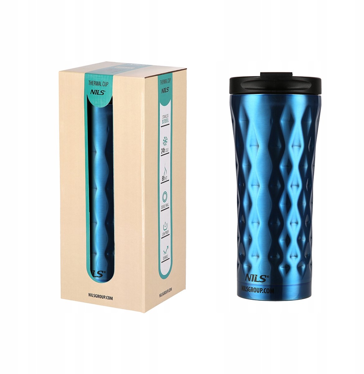 Nils Thermos Bidon Blauw 0,5L – RVS, 12u Warm, 24 of Koud
