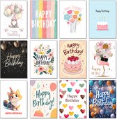 Wenskaarten + Enveloppen 12 stuks – Dubbele Kaart van Stevig Papier – Wenskaart / Wenskaarten Blanco (Wenskaarten Zonder Tekst) – Wenskaarten Verjaardag – Verjaardagskaart – Verjaardagskaarten met Envelop – Inclusief Kraft Enveloppen – Compleet