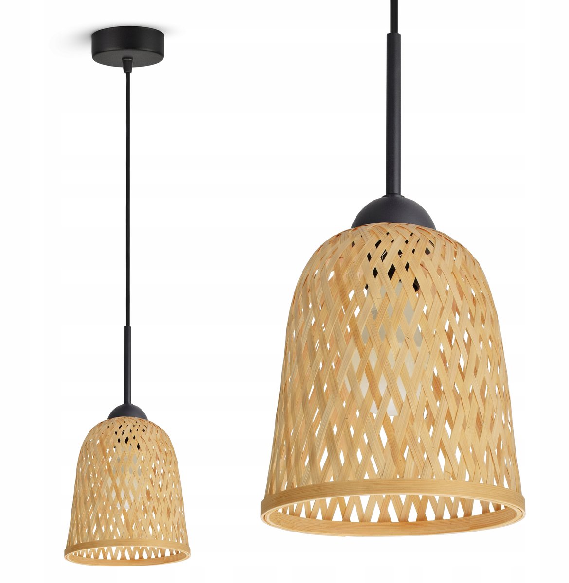 Bamboe Hanglamp Boho Zwart - Natuurlijk Gevlochten E27 LED