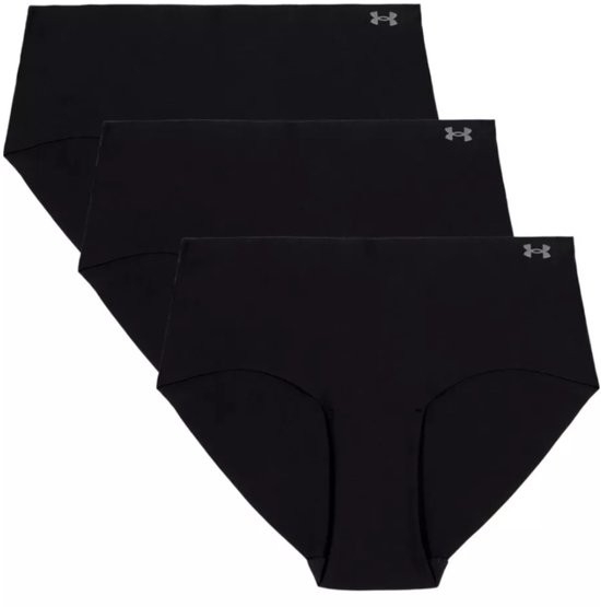 Drie zwarte Under Armour naadloze hipster broekjes opgestapeld.