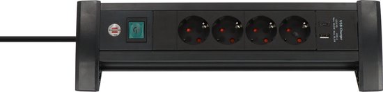 Brennenstuhl Premium Office-Line stekkerdoos met 4 stekkerdozen met USB C PD 30W en USB A 18W (Made in Germany, verdeeldoos met 1,8m kabel en schakelaar, stekkerblok ideaal voor op het bureau)