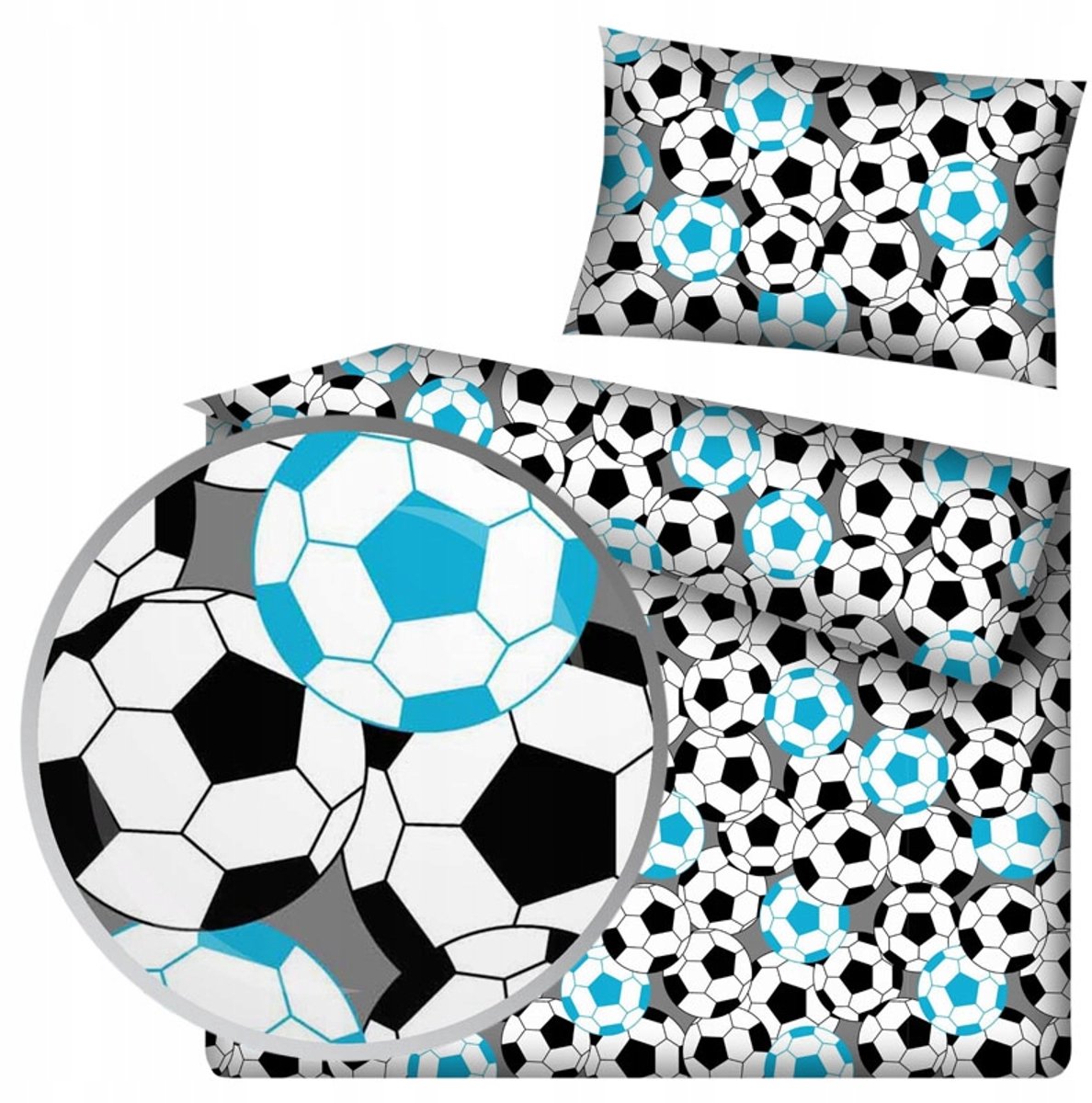 Katoenen Dekbedovertrek Set 140x200cm - Blauw/Zwarte Voetballen