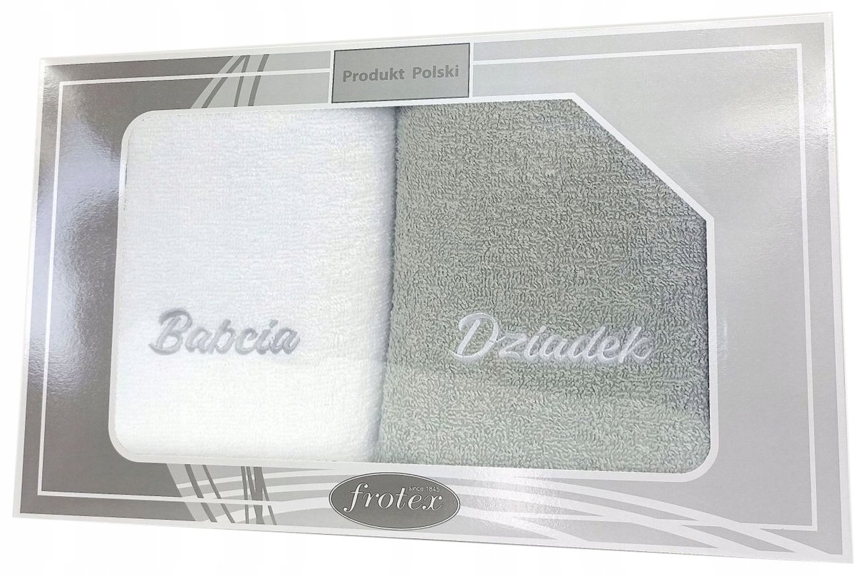 Greno Present Handdoekset 70x140cm - Babcia & Dziadek - Wit/Grijs