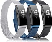 YONO Fitbit Inspire Bandjes - HR - 2 - Milanees - Zilver Blauw en Zwart – Large