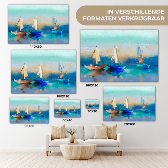 Canvas schilderij 180x120 cm - Wanddecoratie Schilderij - Olieverf - Boot - Abstract - Muurdecoratie woonkamer - Slaapkamer decoratie - Kamer accessoires - Schilderijen op canvas