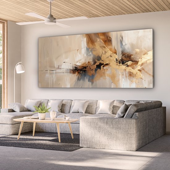 Tableau sur toile 200x100 cm - Décoration murale Moderne - Marron - Abstrait - Beige - Décoration murale salon - Décoration chambre - Accessoires chambre - Peintures sur toile