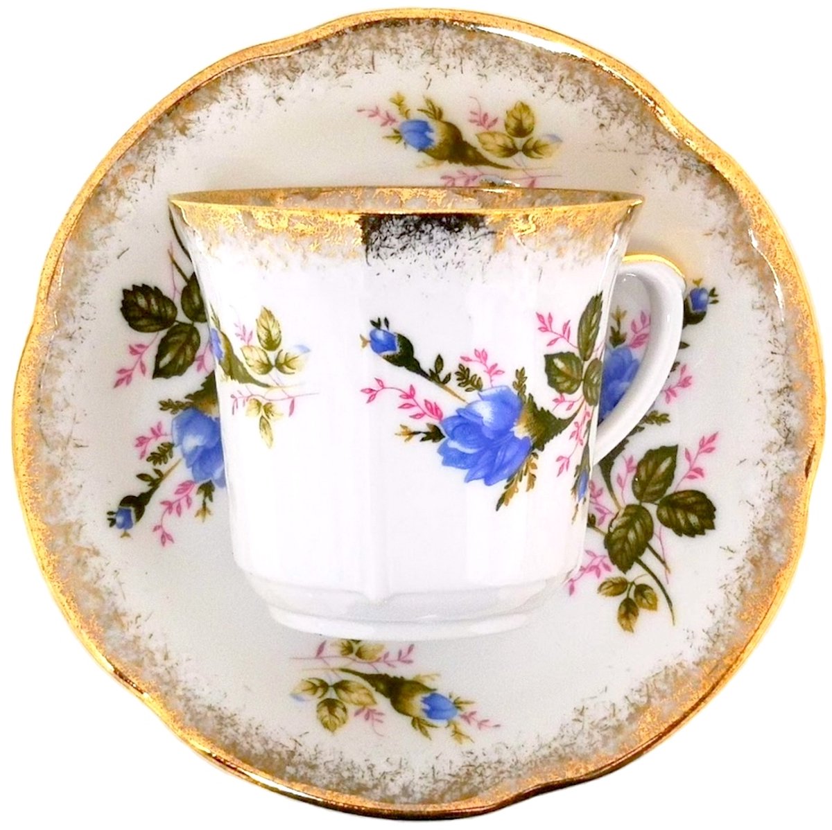 Bord Porseleinen Schotel 17 cm - Blauw Rozen & Goud - Kamelia