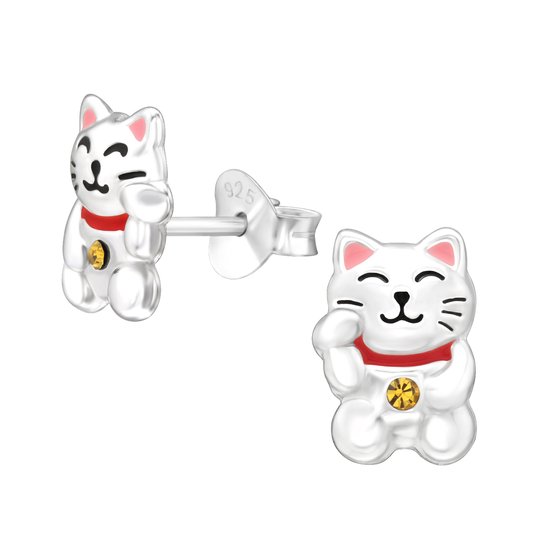 Boucles d'oreilles princesse Kitty O - Filles - Argent 925 - Epoxy - Animal - Chat - 7 x 7 mm