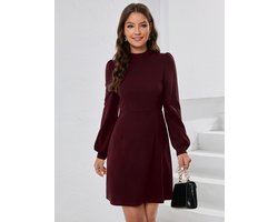 Jurk Dames Potloodjurk Elegante Zakelijke Jurk Lange Mouw Effen Kleur Knielengte A-lijn Hoge Taille Wikkeljurk Bordeaux XL
