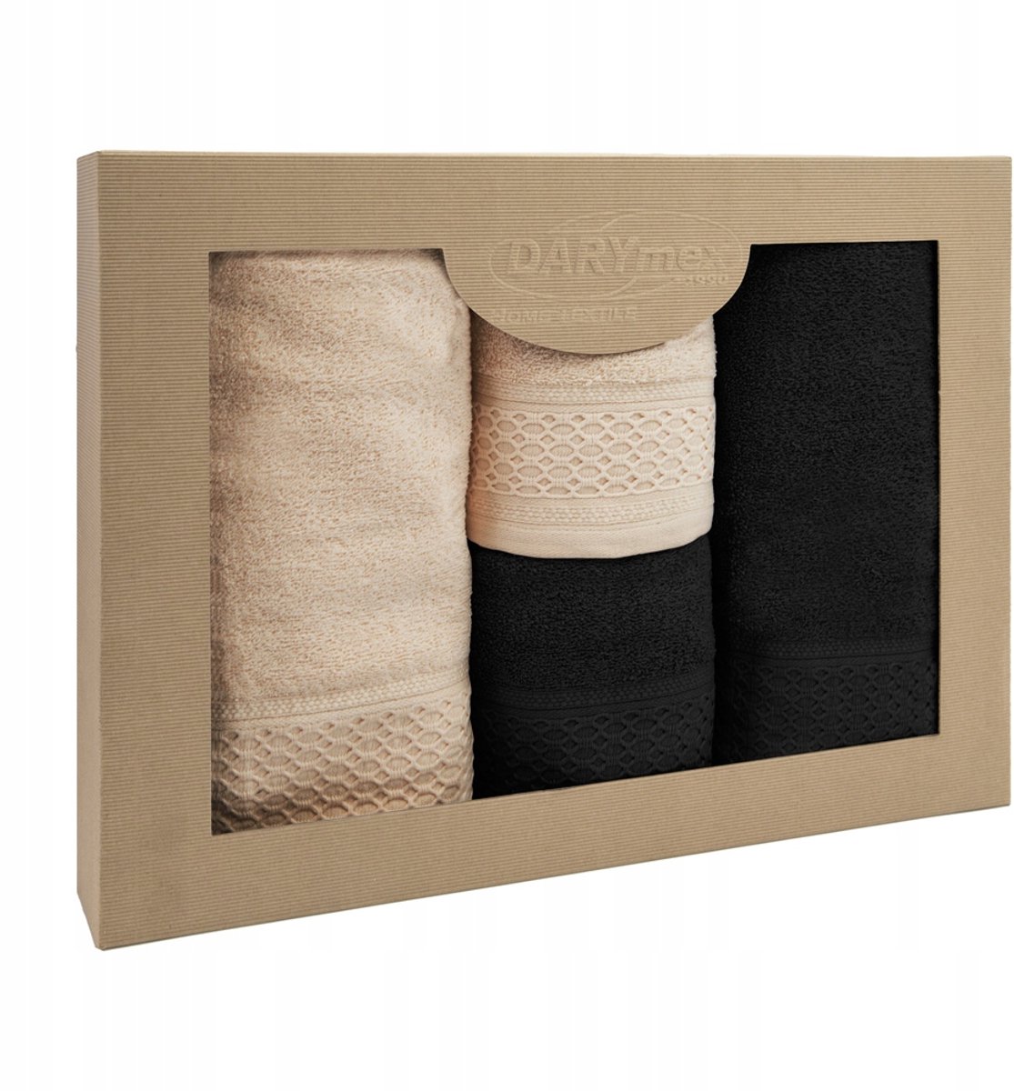 Luxe Katoenen Handdoekenset 4 stuks Cappuccino & Zwart - OEKO-TEX
