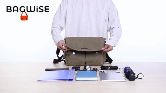 Bagwise® - Sac Bandoulière - Besace - Toile - Vintage -avec épaulette - 1305- Vert