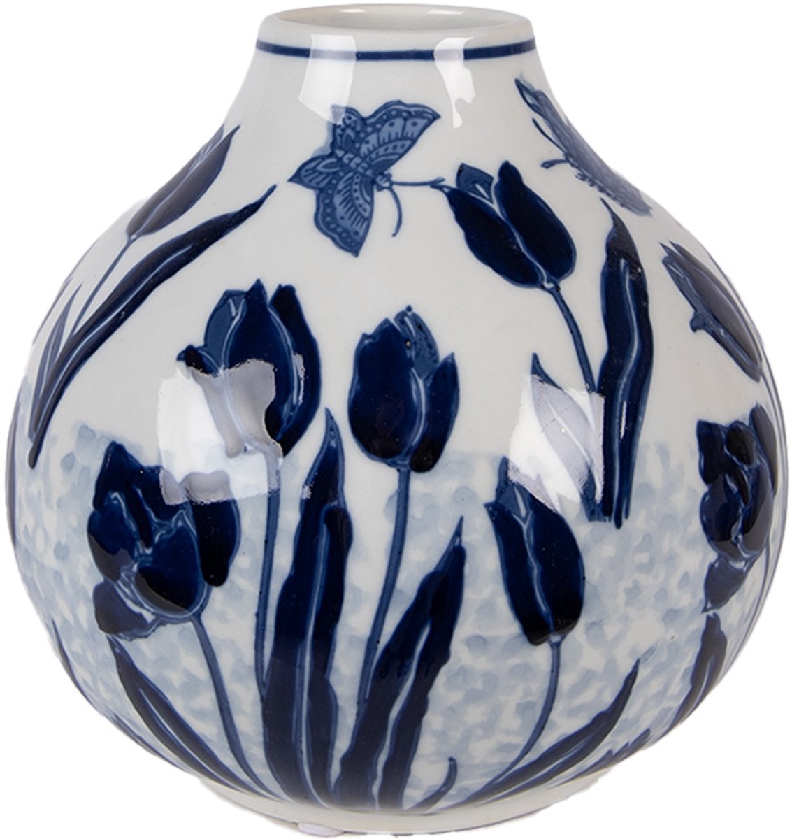 Vaas Ø 16x16 cm Wit Blauw Keramiek