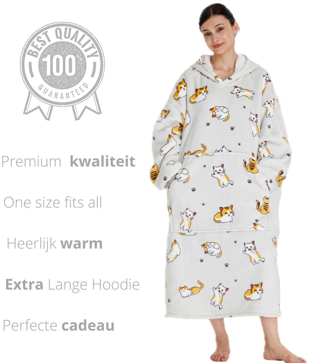 Q-Living Hoodie Deken - Extra Lang & Dik - Plaid Met Mouwen - Snuggle Hoodie - Fleece Deken Met Mouwen - Kat Extra Lang — cadeau in Wonen & Interieur - foto 2