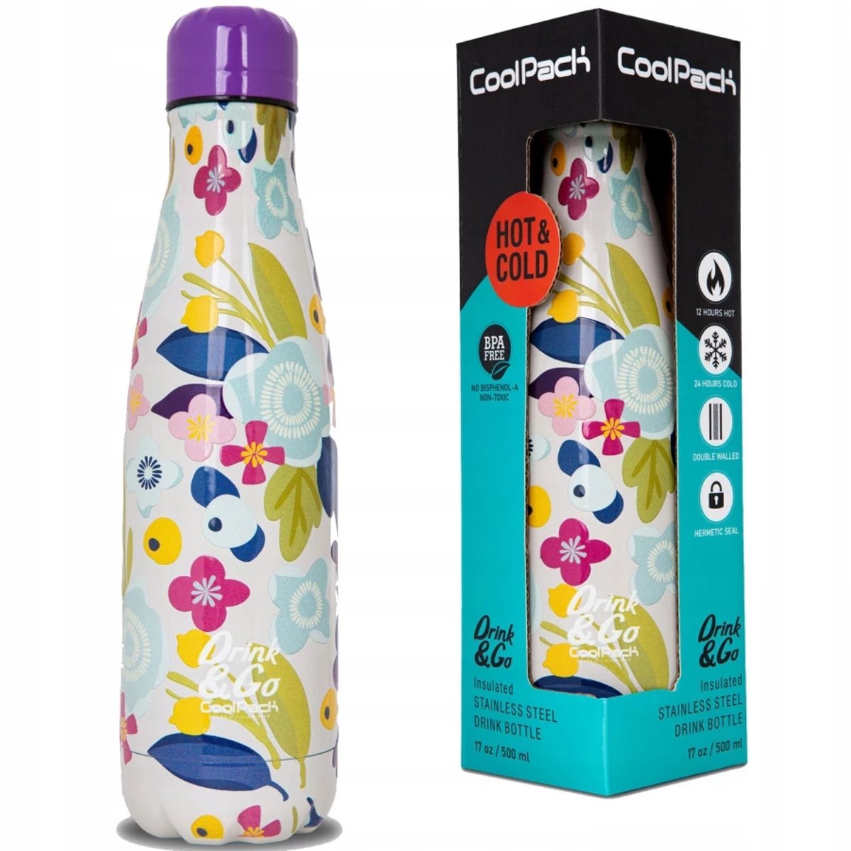 CoolPack Metalen Thermosbeker 500ml - Bloemenprint