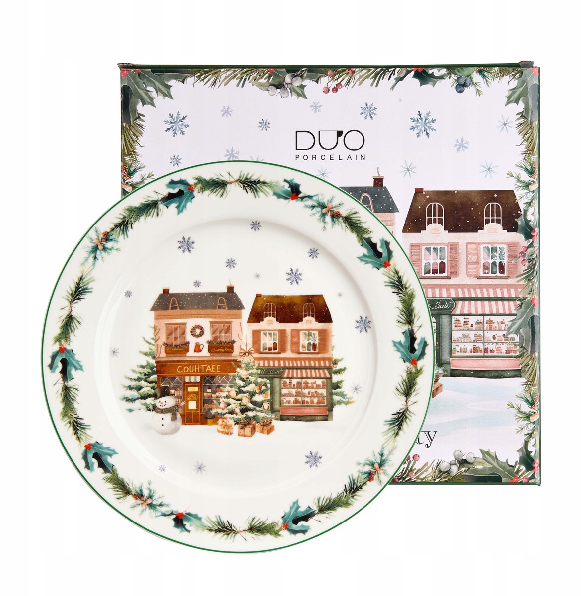 Duo Christmas City 2 Groot Bord Porselein - Feestelijke Collectie